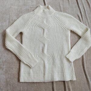 Calvin Klein Collection White Cream Braided Knit High Neck Tunic Sweater Size XS